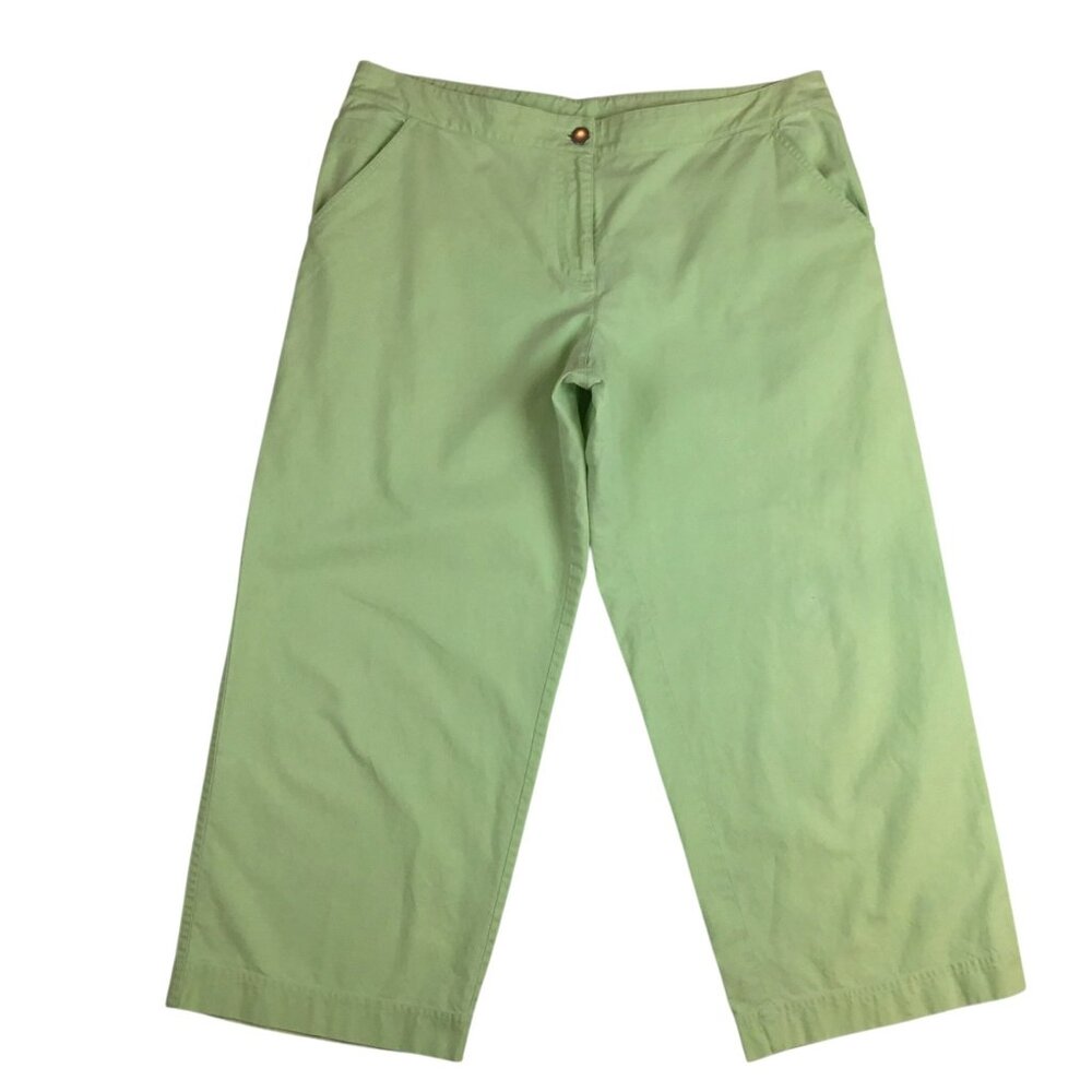 Eileen Fisher Womens Light Green Cotton Wide-Leg Pants Cropped Size L